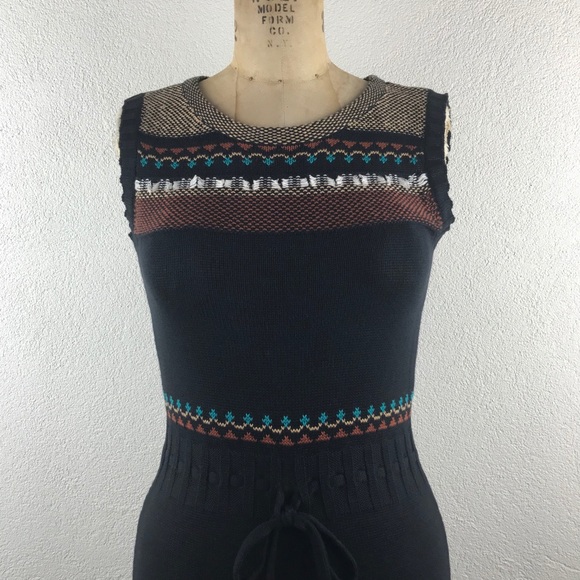 Nanette Lepore l XS Retro Fair Isle Nordic Stretch Knit Fringe Hem Sweater Dress - Picture 2 of 14